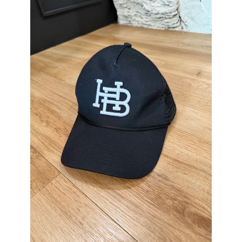 Huntington Beach HB Logo Trucker Hat Black White Snapback Mesh Cap